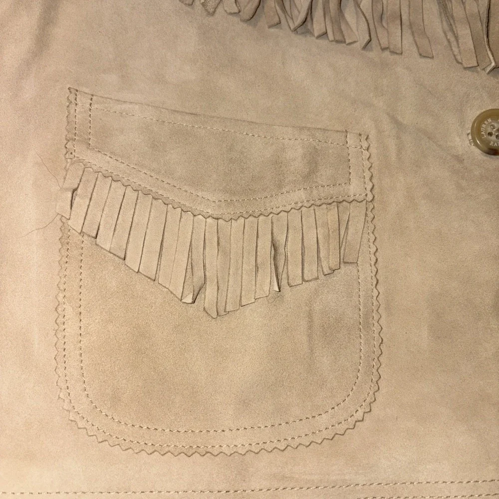 Lauren Ralph Lauren Suede Leather Fringe Western Jacket Camel Women's 18 - Picture 3 of 11